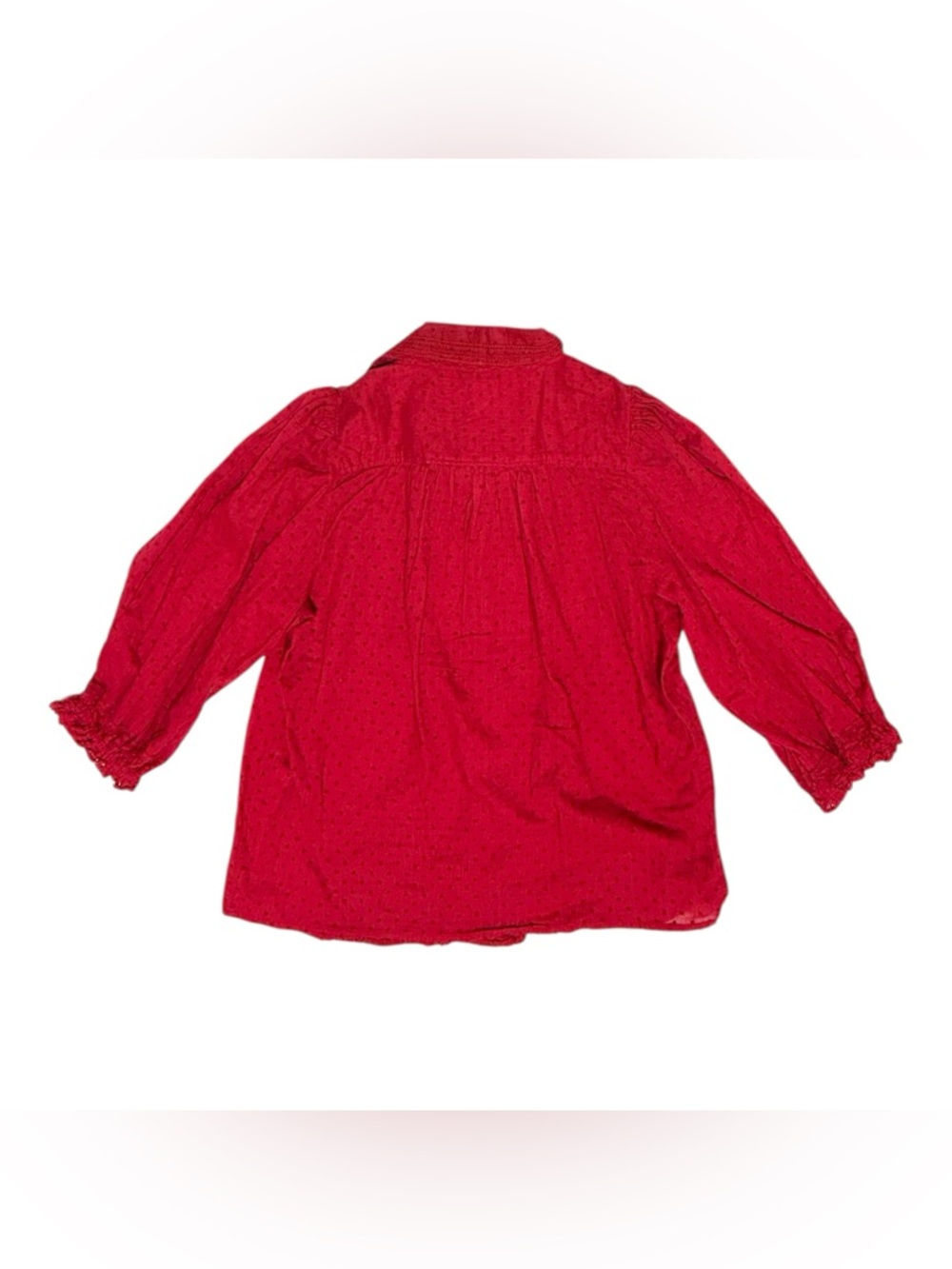 Sundance Women’s Red Ruched Crossover Stretch Collared Button Up Top Size Small - Picture 2 of 6
